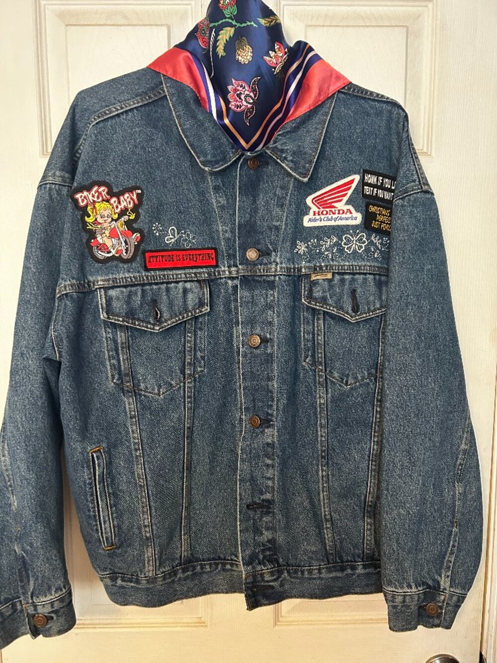 Lady Rider Denim Jacket (2XL, Faith Message, Embroidered